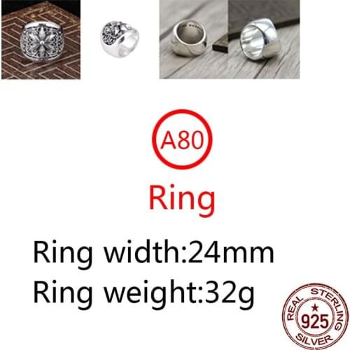 A80 s925 sterling silver ring personality punk style cross six-pointed star shape wide-edge domineering retro gifts for friends