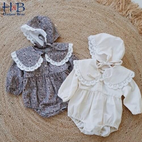Humor Bear Baby Clothes Set New Spring Autumn Long Sleeve Floarl Romper + Hat 2Pcs Cute Toddler Baby Jumpsuit