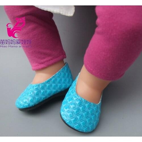 Doll Shoes for 43cm new born Baby Doll Blue Embossed Princess Flat Mini Toys Shoes for doll