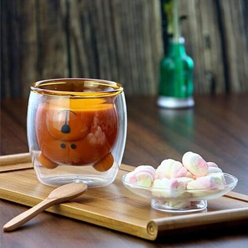Cute Bear Lead-free Double Wall Handmade Glass Heat Resistant Milk Juice Drink Cup Insulated Clear Glass Tea Coffee Drinkware