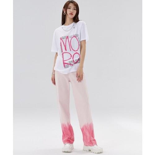 Fashion Street Jean Tie Dye Pink Jeans Women Y2K High Waist Loose Straight Denim Pants Full Length Wide Leg Trousers Female P134