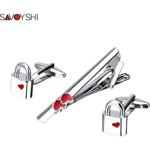 SAVOYSHI Love Heart-shaped Mens Cufflinks Tie Clips Set High Quality Valentines Day present Necktie Pin Tie Bars Clip Clasp