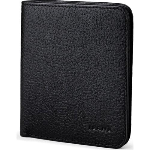 Genuine Leather Mens Wallet Mini Wallet Short Pack Drivers License Card