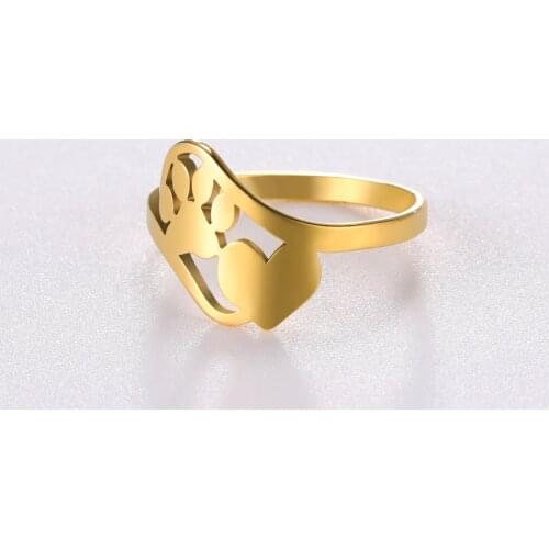 My Shape Cute Dog Cat Paw Fashion Ring for Women Gold Silver Color Stainless Steel Animal Heart Finger Rings Jewelry 2021 New