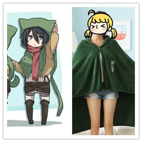 Attack on Titan Blanket Cloak Hooded Wearable Throw Blanket Cloak Cape Flannel Hooded Anime Thicken Blanket In Winter