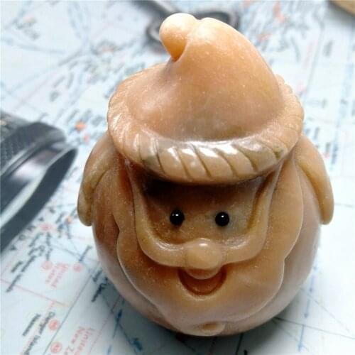 Natural Gemstone Yellow Jade Crystal Mineral Specimen Hand Carved Figurine Santa Craft Home Decor Palm Stone Christmas Gifts