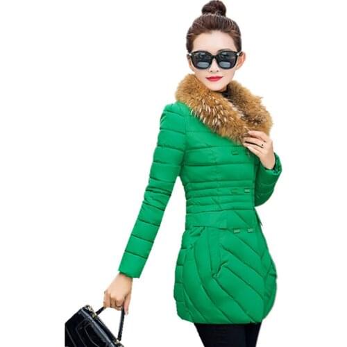New 2019 Plus size Winter Jacket Women Coat Fur Collar Down Cotton-padded Female Medium-long Slim Womens Coats Outerwear W058
