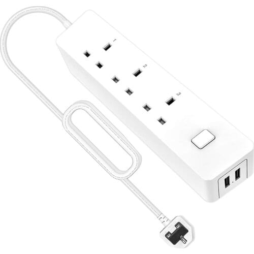 NEW-WiFi Home Power Strip,APP Control Power Strip Compatible for Alexa and Google Home 2USB Port Extension Socket UK Plug