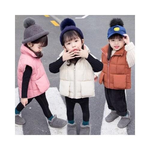 Explosion trend fashion winter new childrens cotton suit solid color plus velvet vest men and women baby thickened bread vest