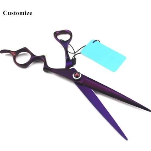 Customize logo japan steel 7 '' purple gem Pet dog grooming hair scissors cutting barber makas dog shears hairdressing scissors