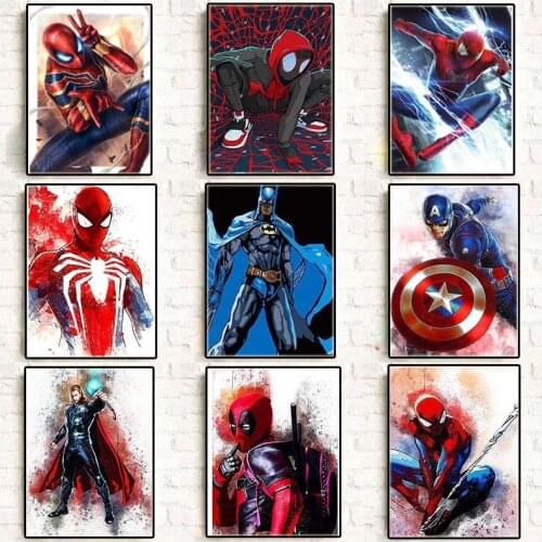 Marvel Movie Anime Superhero Canvas Painting Spiderman Captain America Posters Art Wall Prints Canvas for Kids Room Decor Gifts