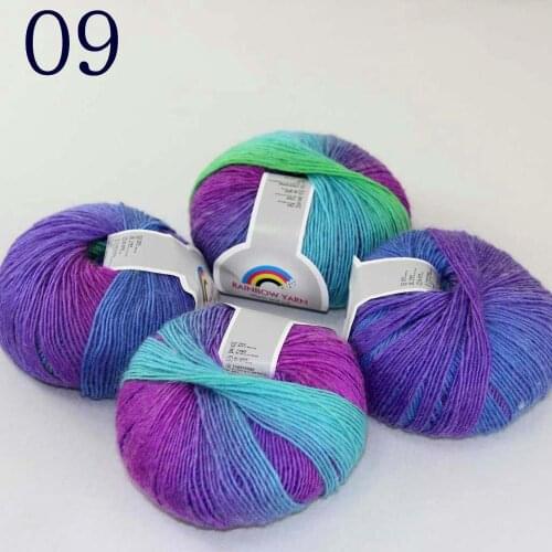 Sale Soft 4X50gr balls Cashmere Wool Colorful Rainbow Wrap Shawl DIY Hand Knit Yarn 524-09 Fuchsia Blue Aqua Green