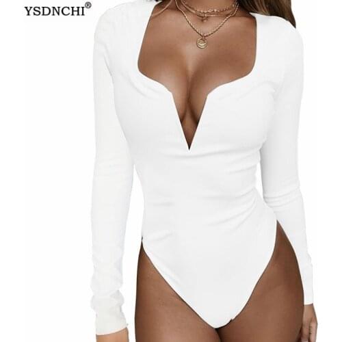 YSDNCHI Sexy Black Bodysuits Skinny Long Sleeve Playsuit Women Fashion Body Mujer Jumpsuits Romper Streetwear White Body Top