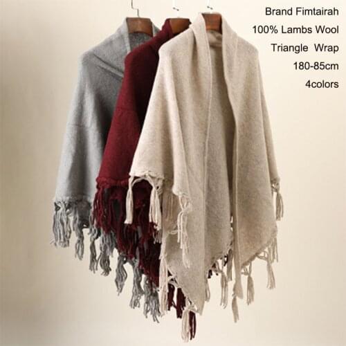 100% Wool Triangle Scarf Women For ladies Winter Autumn Wrap Shawl Maxi Warm Pashmina Tassels Cape Poncho Stole Echarpe Femme