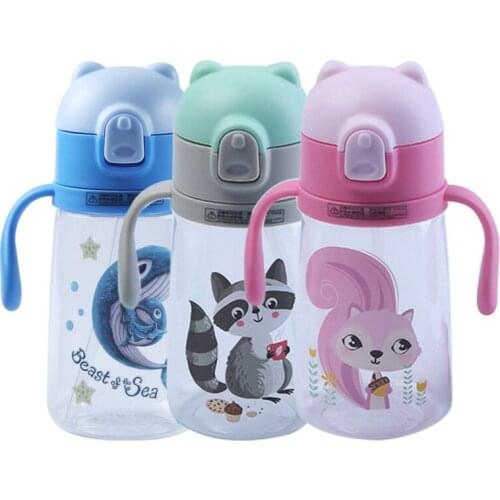 Baby Kids Children Straw Cup Cartoon Animal School Drinking Water Straw Bottle Straw Sippy Cup With Handles Shoulder Strap