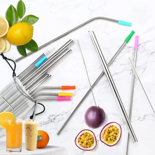 11pcs/Set Straw Stainless Steel Long Drinking Straw Portable Reusable Sucker Bar Accessories Straws With Cleaning Brush