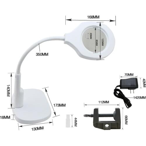 2-in-1 Magnifying Glass LED Lamp - Lighted Magnifier with Stand & Clamp Duel lens 5X/12X for Reading, Sewing