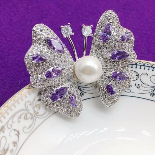 Micro zircon brooch purple butterfly pendant send ladies zircon fluorescent pin bridal accessories