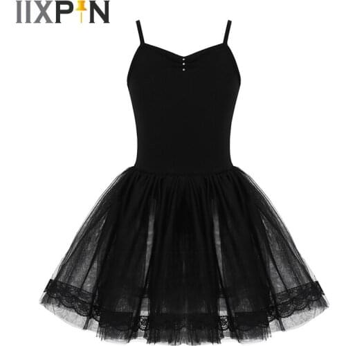 Girls Ballet Tutu Dress Spaghetti Shoulder Straps Pinched Front with Rhinestone Ballet Dance Gymnastics Leotard Mesh Tutu Dress