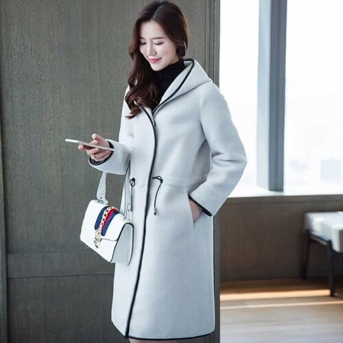 Winter Women Wool Coat 2020 New Elegant Long Hooded Warm Fur Coats Female Windbreaker Outwear casaco feminino LX2329