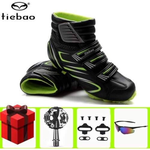 TIEBAO Winter Cycling Shoes men add SPD pedal set sapatilha ciclismo mtb Bicycle Mountain Bike Self-locking
