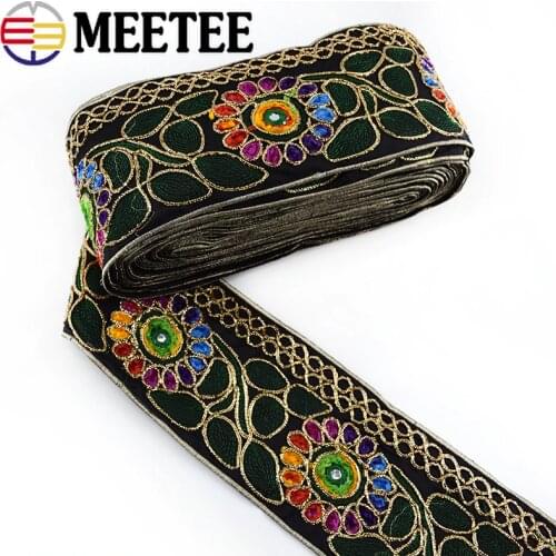 4Meters Gold Line Lace Trims Webbing Ethnic Embroideried Laces Ribbons Fabrics For Shoes Dance Dress Bag DIY Sewing Accessories