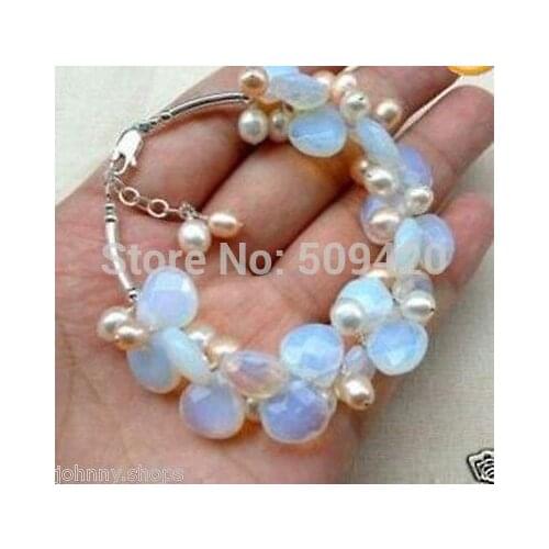Noblest Genuine Natural Opal stone Pearl Bracelet 7.5"
