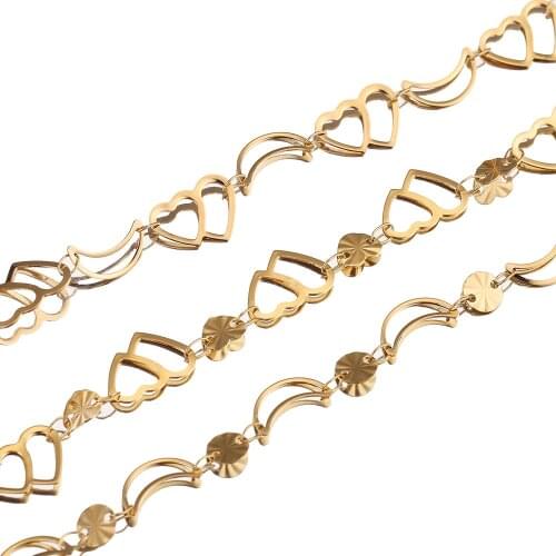 1 Meter Stainles Steel Gold Handmade Heart Moon Shell Link Chains Women NecklaceAnklet Making Supplies Wholesale Bulk Items Roll