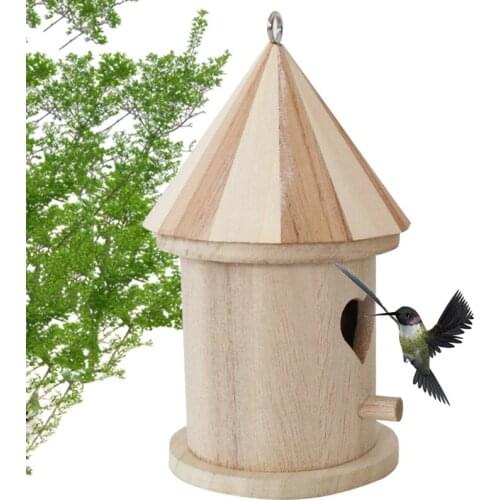 Wooden Bird House Hanging Bird House Nest Outdoor Garden Bird Cage Outdoor Resting Place Shelter Habitat for Small Birds
