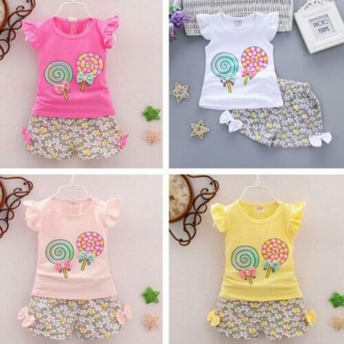 Kids Clothing Sets Summer Kids Lollipop Short Sleeve + Short Pants Girls Baby Cartoon Kids Sets Sleeveless Childrens Sets
