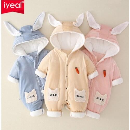 IYEAL Baby Girl Winter Clothes Rabbit Hooded Thick Warm Newborn Baby Snowsuit Romper Infant Boy Outerwear Jumpsuit Overalls