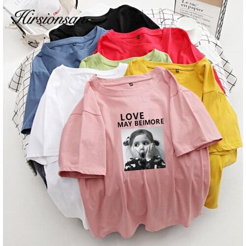Hirsionsan Kawaii Girl Printed T Shirt Women Summer Short Sleeve Tees Korean Harajuku Female Cotton Tshirt Casual Plus Size Tops