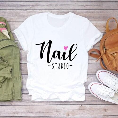 Women Nail Polish Tshirt Femme Harajuku Kawaii Top White 90s Female T-shirt I Love Makeup Street Wear Women Clothing