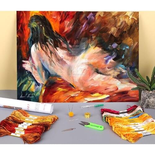 Oil Painting Style Dreams Printed Water-Soluble Canvas 11CT Cross-Stitch Patterns DIY Embroidery DMC Threads Stamped