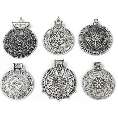 5PCS Large Antique Flower Round Metal Charms Pendant Connector for DIY Jewelry Findings Making Necklace Supplies Accessories
