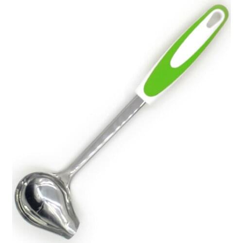 Non Slip Spout Shape Cooking Stainless Steel Porridge Serving Soup Sauce Spoon Tools Pouring Kitchen Long Handle Good Grip