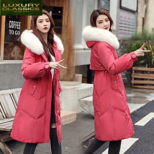 Brand Womens Down 2021 Jacket Female Real Fox Fur Hooded Duck Down Coat Women Long Thick Warm Down Parka Overcoat LW2277