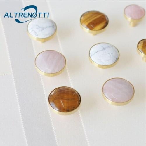 Brass Cabinet Furniture Handle Luxury Natural Stone Round Single Hole Kitchen Cupboard Door Pull Drawer Wardrobe Knob Hardware