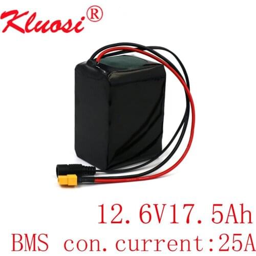 KLUOSI 12V 17.5Ah 3S5P 10.8V 18Ah 12.6V Lithium Battery Pack 250Watt High Power for Motor Scooter Light Etc with 25A BMS XT60