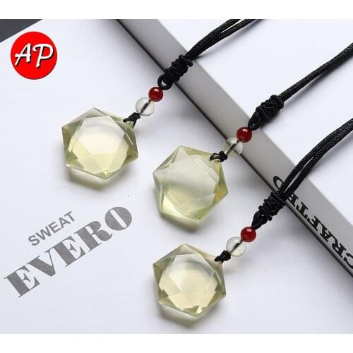 Natural Crystal Six Star Pendant Yellow quartz Healing stone Citrine Energy Stone Clavicle Necklace Lucky Pendant Hot Sale