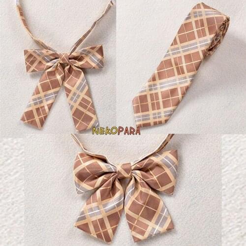 New Golden Plaid Bow Tie Cute Japanese School Girls JK Uniform Student Bowknot Classic Necktie Embroidery