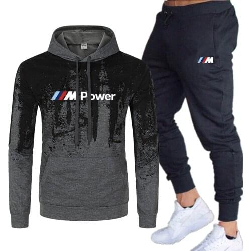 New 2 Pieces Bmw Mens Sportswear Graffiti Hoodie + Standard Pants Hooded Sweatshirt Casual Fashion Autumn Thin Tracksuit s-3xl