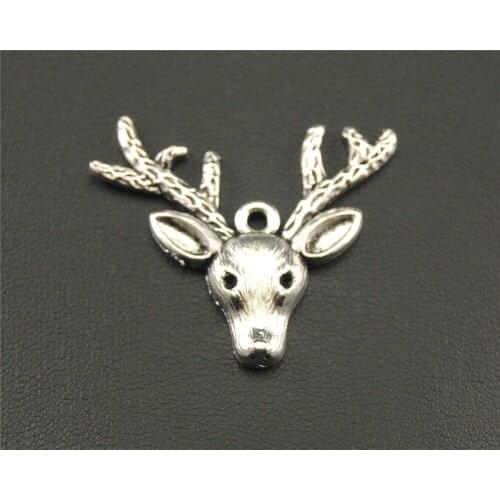 5pcs Silver Color Deer Head with Antlers Charm Handmade Jewelry Findings Necklace Bracelet 28x33mm A1290