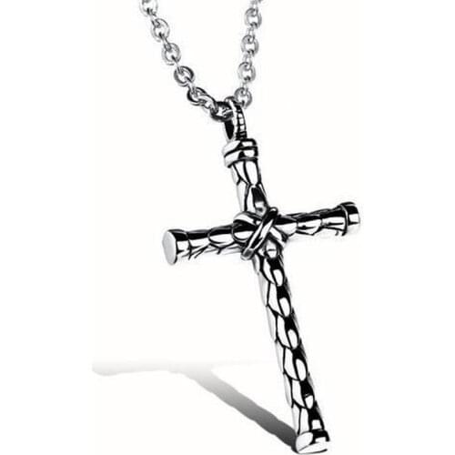 Vintage Jesus Cross Pendant Necklace For Men Stainless Steel Engraved Cross Chain Necklace Neck Choker Male Jewelry Accessories