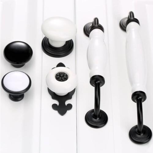 Retro Ceramic Drawer Pull Handle Cabinet Kitchen Furniture Door Cupboard Knob Vintage White Black Single hole Double Hole Deco