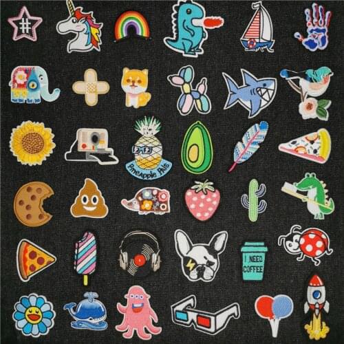 Cute Anime Cartion child Iron on Patches for Clothing Dinosaur Sticker Sew on Embroidery Patch Jeans T-Shirt Shark Balloon Strip