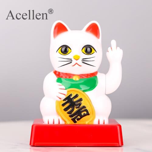 Lucky Cat WITH ATTITUDE Funny Middle Finger Lucky Cat Shaking Hands Lucky Cat Fortune Crafts Figurines Novelty Gift Resin