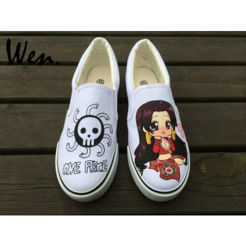 Wen Design Custom Anime Hand Painted Shoes One Piece Boa Hancock Men Womens Slip On Canvas Sneakers for Christmas Gifts