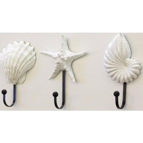 Shell Resin Hooks Mediterranean Style Sea Star Decor Hanger Wall Mounted Vintage Hat Robe Hook Coat Hanger Clothes Rack WJ109