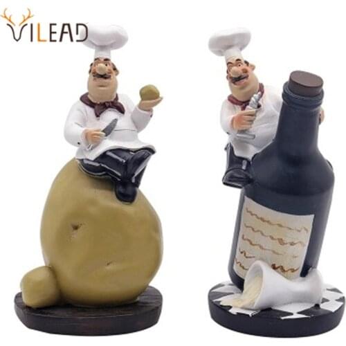VILEAD 18cm 4Pcs/Set Resin Chef Figurines European style Crafts Character Ornament Home Kitchen Tabletop Decoration Accessories